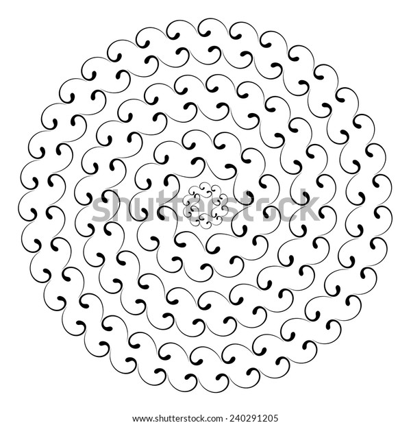 Monochromatic swirl simple round pattern texture on\
white. Most popular round borders. Vector illustration in black and\
white colors 