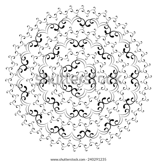 Monochromatic swirl simple round pattern texture on\
white. Most popular round borders. Vector illustration in black and\
white colors 