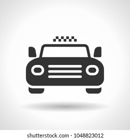 Monochromatic taxi icon with hovering effect shadow on grey gradient background. EPS 10