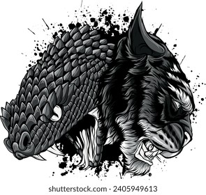 monochromatic Tiger snake tattoo vector illustration on white background