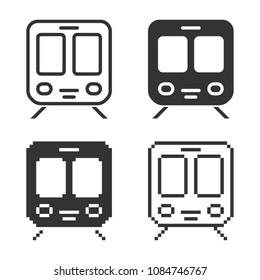 Monochromatic train icon in different variants: line, solid, pixel, etc.