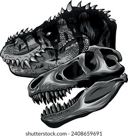 monochromatischer T-Rex, der sehr wütend war, starrend und gringend Vektorgrafik