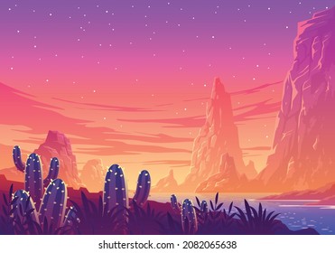 Monochromatic Twilight Canyon Landscape Illustration