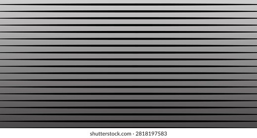A monochromatic vector background consisting of thin horizontal parallel lines that divide the frame into multiple segments. The design features a smooth vertical gradient transition from a light grey at the top to a dark charcoal at the bottom, creating a sleek, industrial shutter or louvered effect.