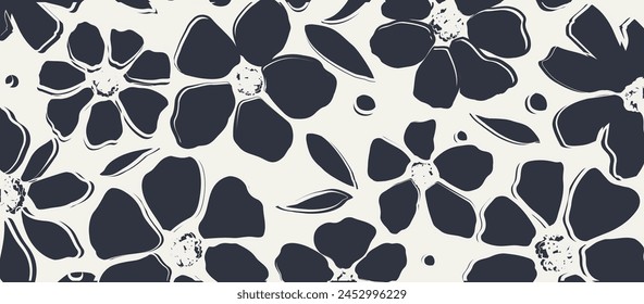 Monochromatic vector background. Minimalistic abstract floral pattern.