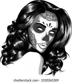 monochromatische Vektorgrafik-Schwarz-Weiß-Girl-Illustration