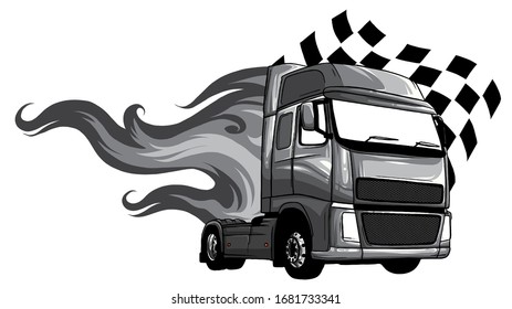 monochromatic Vector Cartoon Semi Truck. vector illustration design