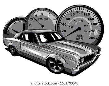 Monochromatic Vector drawing a sports car illustration design