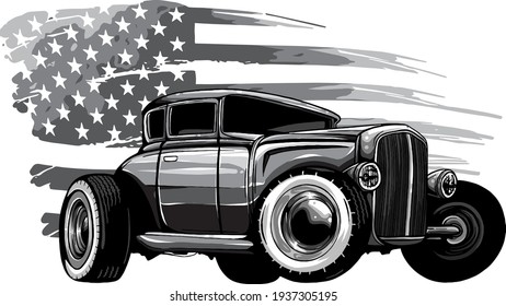 monochromatic vector graphic design of an American muscle car