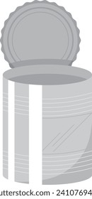 Monochromatic vector illustration of a gray trash bin with a detached lid. Garbage container with open top representing waste management.