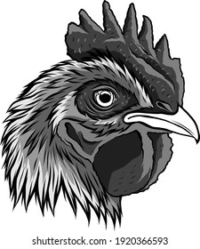 monochromatic vector mascot of rooster head illustration art