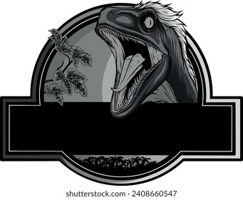 monochromatic velociraptor head logo on white background