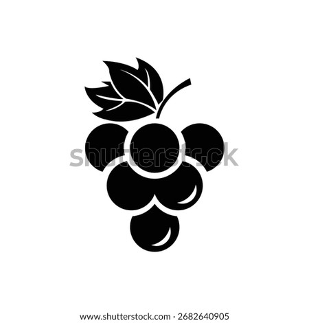 Monochromatic Vineyard Harvest Bold Grape Cluster Silhouette Classic Stylized Grape Icon Single-Color Fruit and Leaf Design Simple Elegance Vector Black and White Grapes for Branding and Decor