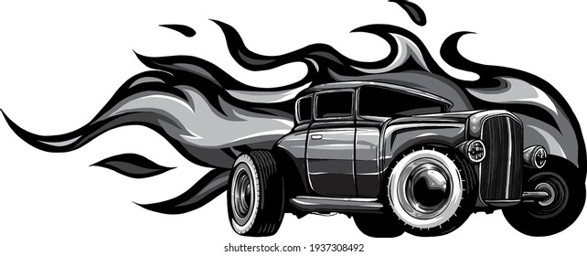 monochromatic vintage car, hot rod garage, hotrods car,old school car. vector