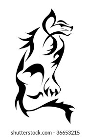 Monochromatic wild cat vector tattoo