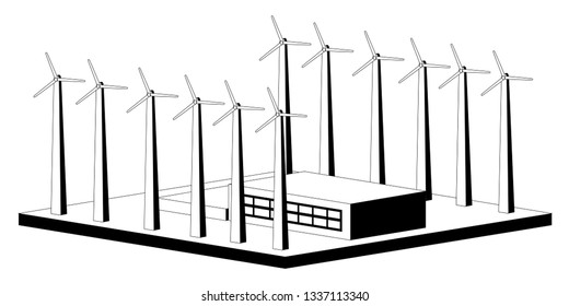 Monochromatic wind power plant. Vector illustration design