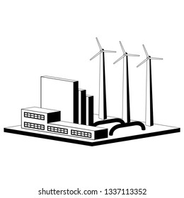 Monochromatic wind power plant. Vector illustration design