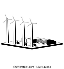 Monochromatic wind power plant. Vector illustration design