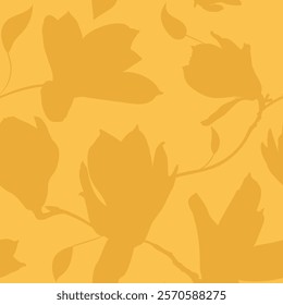 Monochromatic Yellow Magnolia Silhouette Pattern with Subtle Floral Design