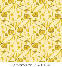 Monochromatic Yellow Ochre Abstract Tulips in an Ogee Shape design creating a seamless pattern print background