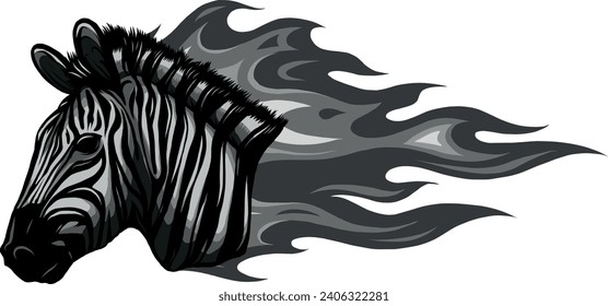 monochromatic zebra head with flames Vector illustration design