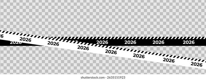 Monochrome 2026 Tape with Diagonal Stripes for Future Event Concept, Countdown or Design Use. Modern Minimal Look. Vector Illustration.