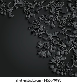 Monochrome 3d illustration dark black floral pattern, isolated on grey background Ornamental background for your design wallpapers, pattern fills, web page backgrounds, surface textures vector