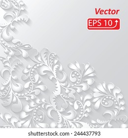 monochrome 3d white floral pattern, isolated on grey background Ornamental background for your design wallpapers, pattern fills, web page backgrounds, surface textures vector