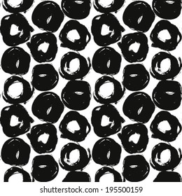 Monochrome abstract background. Black and white grunge pattern. Seamless texture with round shapes. Hand drawn ink texture