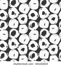 Monochrome abstract background. Black and white grunge pattern. Seamless texture with round shapes. Hand drawn ink texture
