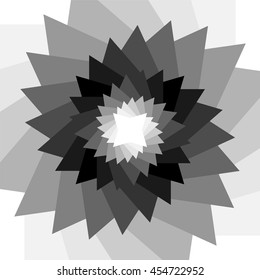 Monochrome Abstract Background. Polygons Twisted in Vortex Glowing from dark to light. Suitable for textile, fabric, packaging and web design. Vector Illustration.