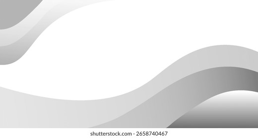 Plano de fundo abstrato monocromático com camadas onduladas de gradiente suave em tons de tons de cinza. Perfeito para projetos de design vetorial mínimos, profissionais e elegantes