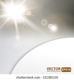 Monochrome abstract background with sunburst flare. Vector illustration. 