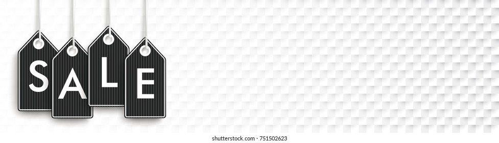 Monochrome abstract checkered paper background with black price stickers and text Sale. Eps 10 vector file.