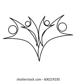 monochrome abstract contour of family group vector illustration