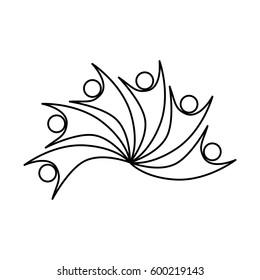 monochrome abstract contour of family team vector illustration