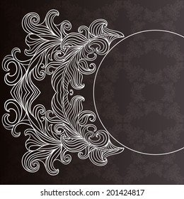 Monochrome abstract decoration, invitation card with ornate detailed ornament. Abstract vintage background with space for your text. Vector illustration.