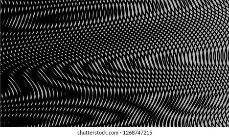 Monochrome abstract digital background with linear illusions. Moire effect. Can be used as design of cover books, websites, accessories for phones and tablet, mobile applications, title page.