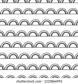 Monochrome Abstract doodle background. Seamless geometric vector pattern. Black arches on white. Modern Art deco arc design. Fabric, paper, scrapbooking, wallpaper, web banner, packaging, page fills