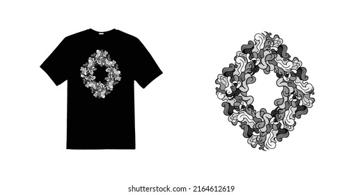 monochrome abstract doodle t-shirt design template