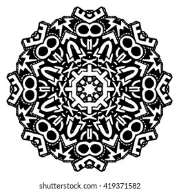 Monochrome  abstract element. Ornamental round pattern. . 