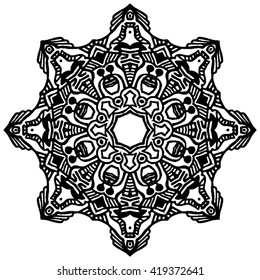 Monochrome  abstract element. Ornamental round pattern. Colorful ornament with vintage elements Mandala. Vector Ethnic Oriental Circle Ornament. 