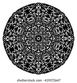 Monochrome  abstract element. Ornamental round pattern. Colorful ornament with vintage elements Mandala. Vector Ethnic Oriental Circle Ornament. 