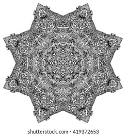 Monochrome  abstract element. Ornamental round pattern. Colorful ornament with vintage elements Mandala. Vector Ethnic Oriental Circle Ornament. 