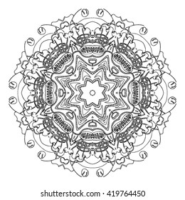 Monochrome  abstract element. Ornamental round pattern. Colorful ornament with vintage elements Mandala. Vector Ethnic Oriental Circle Ornament. 