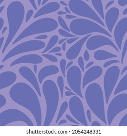 Monochrome abstract floral seamless pattern with smooth leaves shape. Cool winter color background.