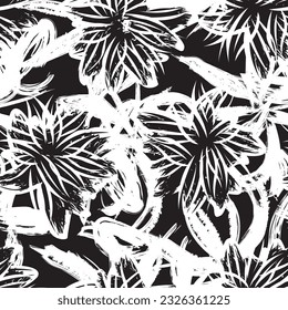 Monochrome Abstract Floral seamless pattern design for fashion textiles, graphics, backgrounds and crafts