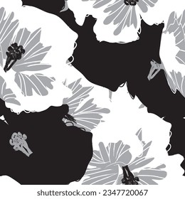 Monochrome Abstract Floral seamless pattern design for fashion textiles, graphics, backgrounds and crafts