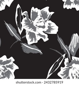 Monochrome Abstract Floral seamless pattern design for fashion textiles, graphics, backgrounds and crafts