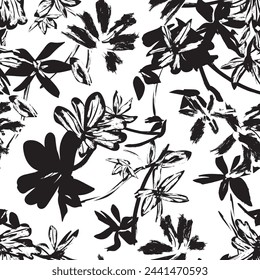 Monochrome Abstract Floral seamless pattern design for fashion textiles, graphics, backgrounds and crafts